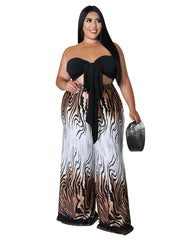 Knot Front Graphic Strapless Top & Pants Set