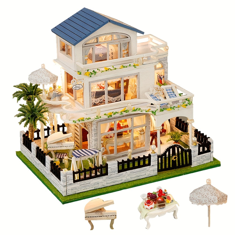 DIY Wooden Dollhouse Kit 3D Puzzle Assembled House Home Decor