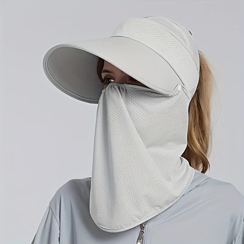 Ponytail Sports Sun Visor Hat with Neck Gaiter - Mesh Breathable Cap