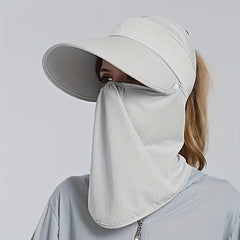 Ponytail Sports Sun Visor Hat with Neck Gaiter - Mesh Breathable Cap