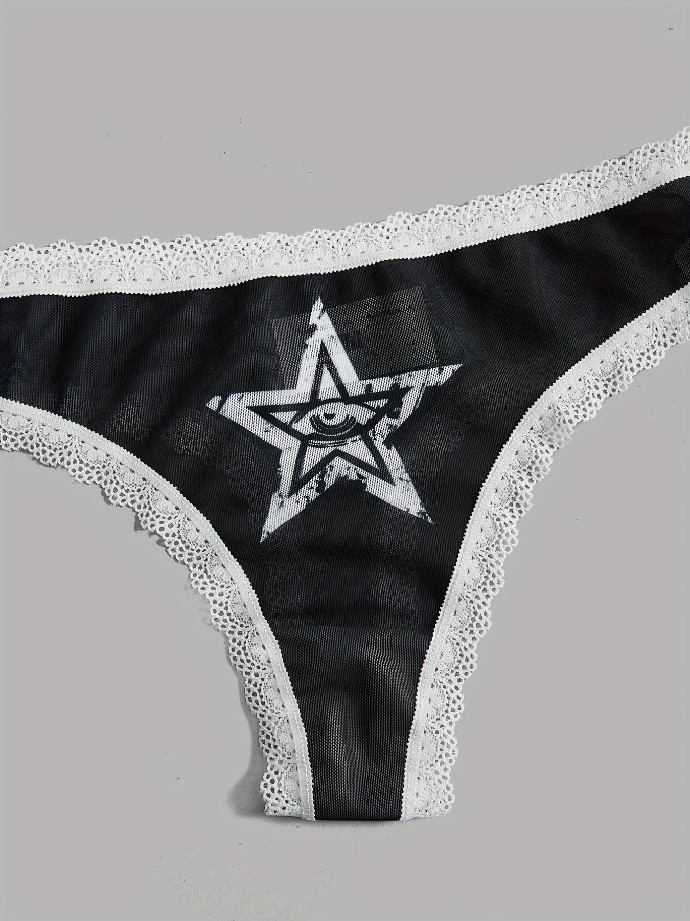 3pcs Skull Pattern Thongs with Lace Trim for Women