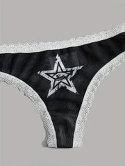 3pcs Skull Pattern Thongs with Lace Trim for Women