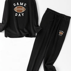  Rugby & Letter Print Fleece Lounge Set