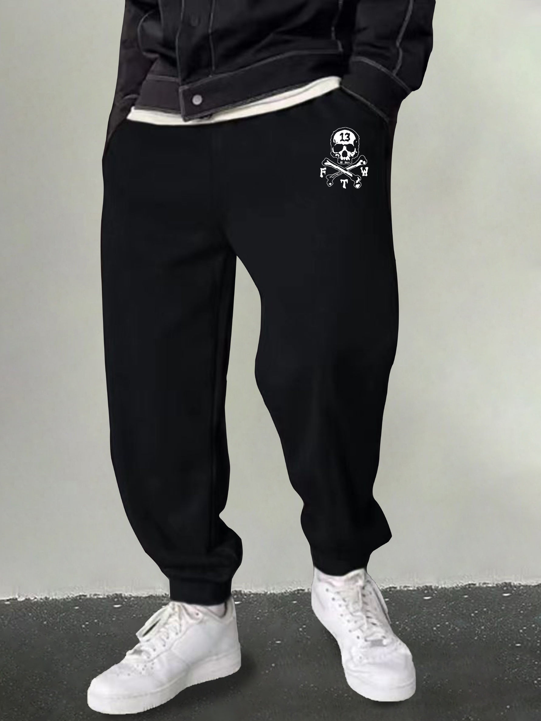 Men's Skull & Bone Print Joggers Casual Breathable Sweatpants