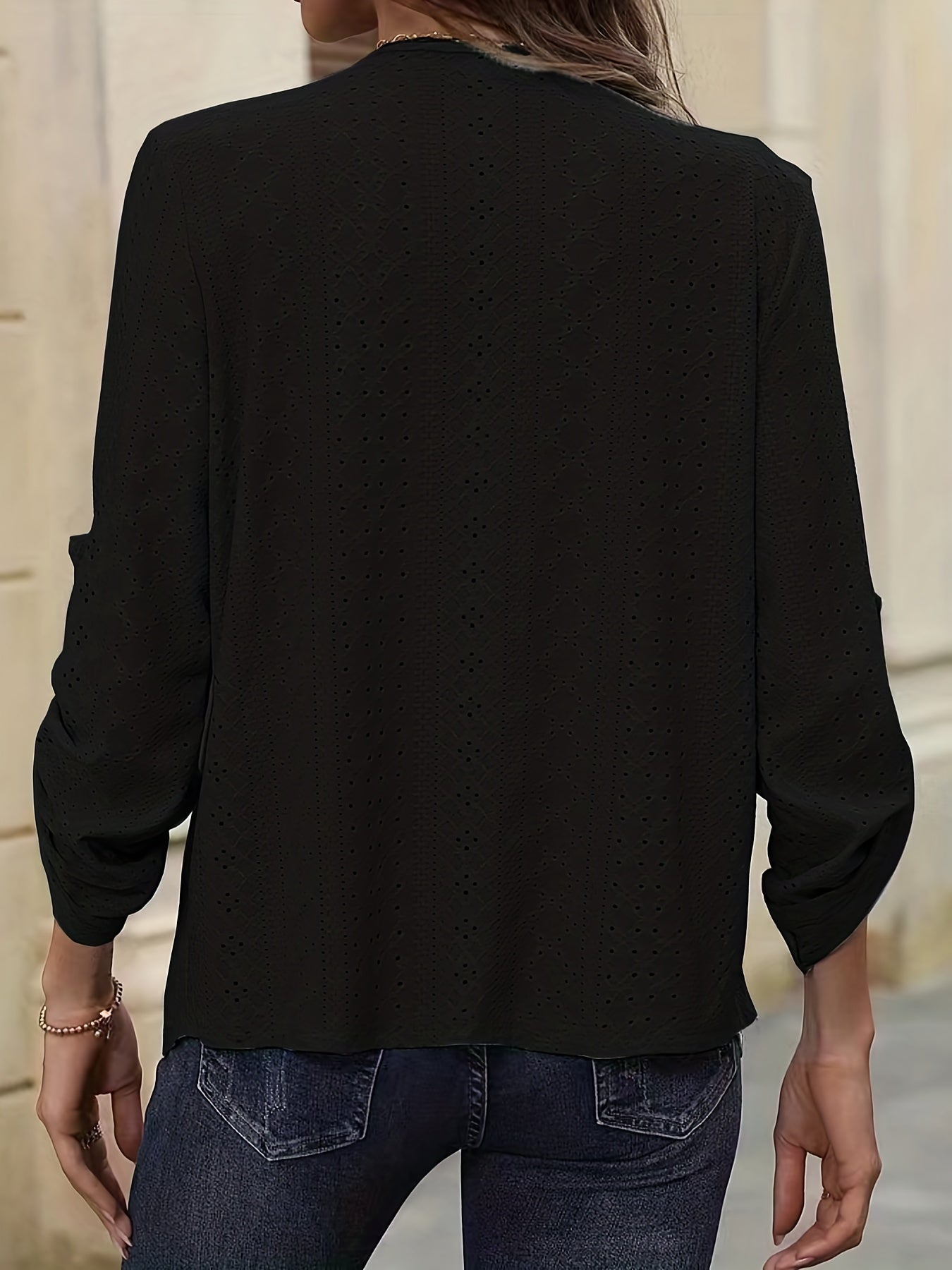  Eyelet Embroidered Sleeve Cardigan