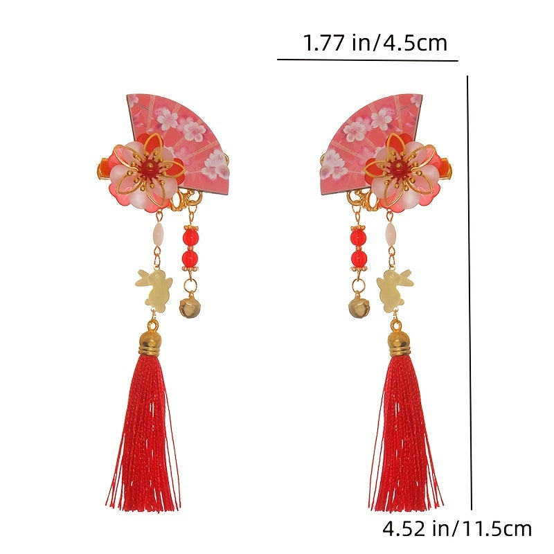Rabbit Flower Hairpin Tassel Hair Clip Headdress for Girl