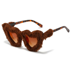 Heart Plush Fuzzy Fur Sunglasses For Women Novelty Frame Punk Velvet Cat Eye