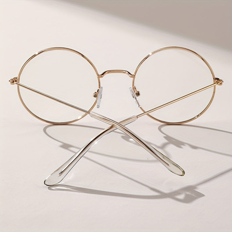 Round Metal Frame Clear Lens Glasses Anti Light Eyewear