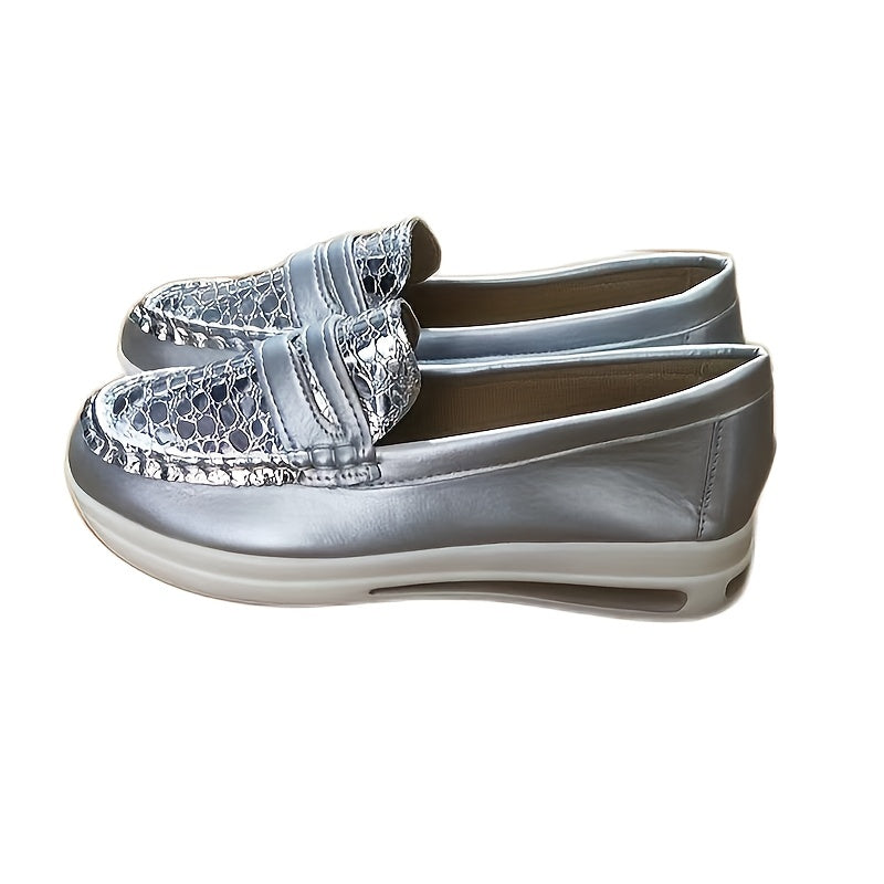 Women's Platform Slip-on Loafers Round Toe Soft Sole Shoes