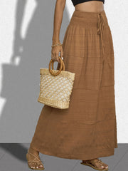  Solid Crinkle Shirred Waist Maxi Skirt