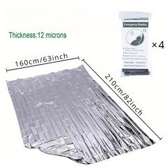 4pcs PET Emergency Blankets for Cold and Sun Protection
