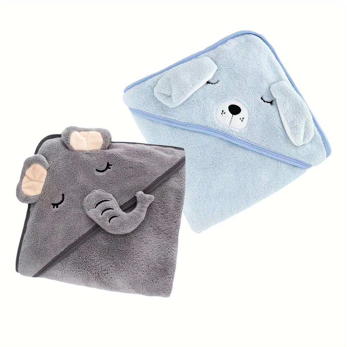 2-Pack Hooded Cartoon Baby Bath Towels Soft Hypoallergenic with Bandanas