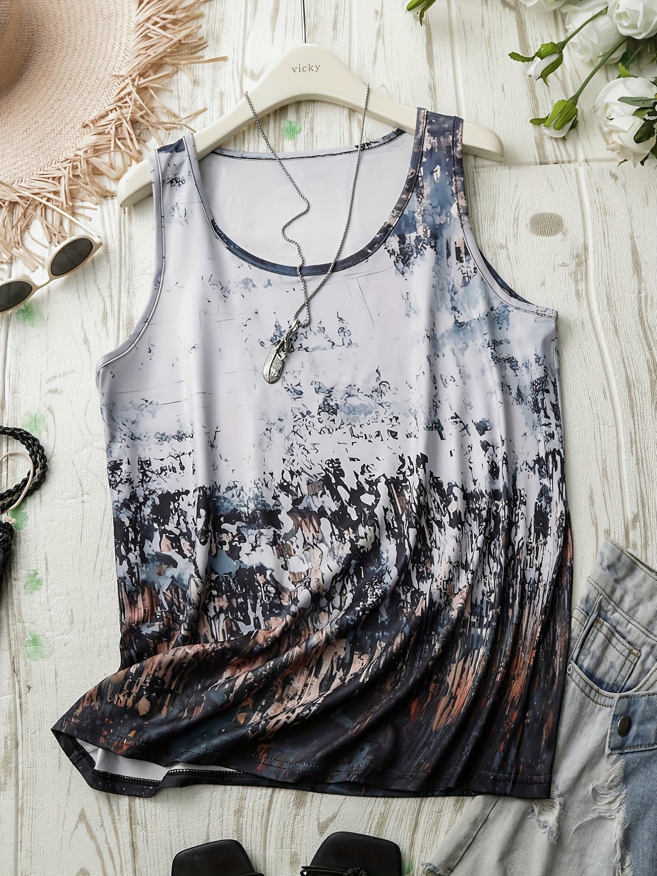  Tie Dye Tank Top - Women's Round Neck Medium Stretch Tank