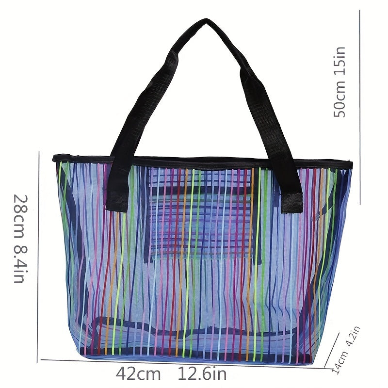 Striped Shoulder Bag Mesh Tote Women's Handbag