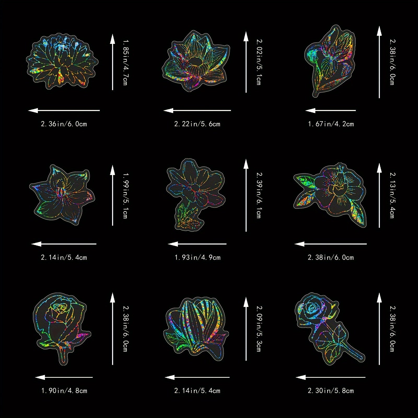 100pcs Holographic Flower & Leaf Stickers for Journals Bikes Helmets