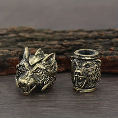 8pcs Viking Braids Ring Wolf Head Beads for Bracelets DIY