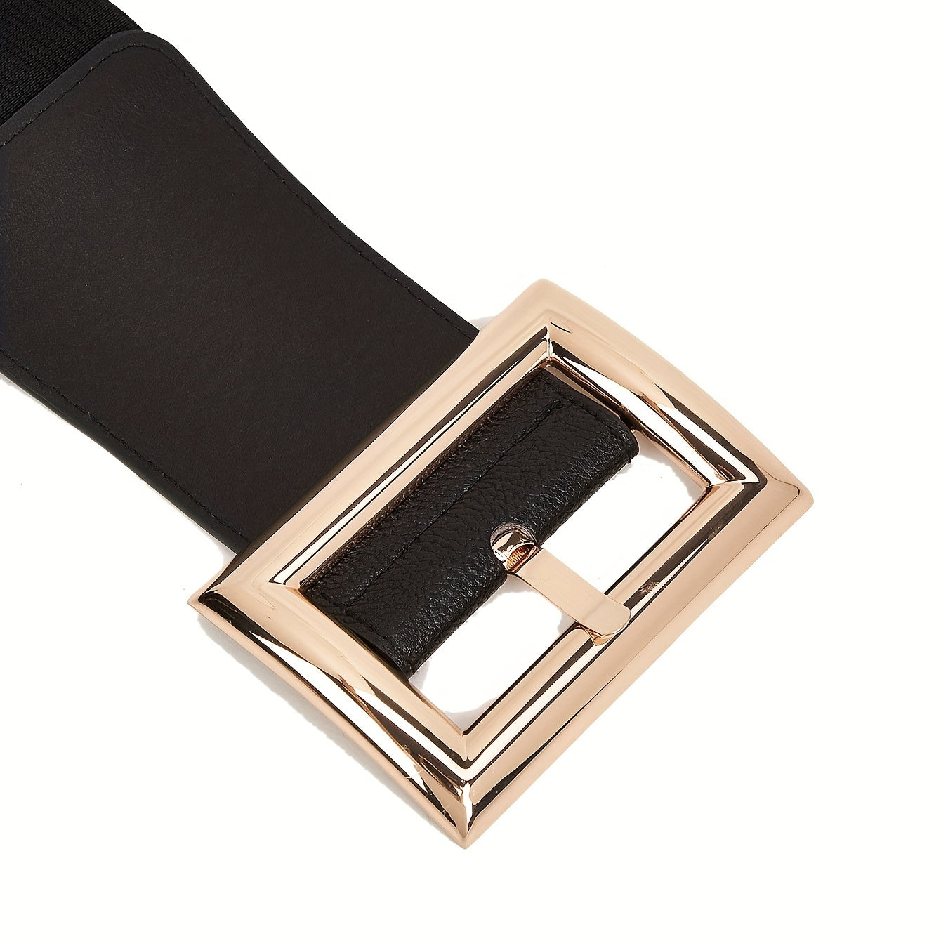 Wide Elastic Waistband Rectangular Buckle Belt for Women Dress Coat