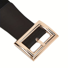 Wide Elastic Waistband Rectangular Buckle Belt for Women Dress Coat