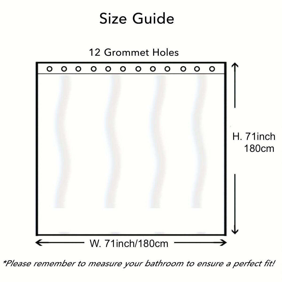 Wavy Plastic Shower Curtain with 12 Hooks - Waterproof and Mildew Proof