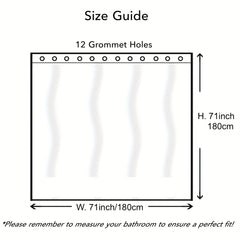 Wavy Plastic Shower Curtain with 12 Hooks - Waterproof and Mildew Proof
