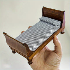 1:12 Scale Burgundy Classic Single Bed for Dollhouse Bedroom