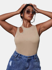  Solid Cut Out Mock Neck Tank Top