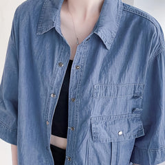  Denim Button Down Half Sleeve Shirt