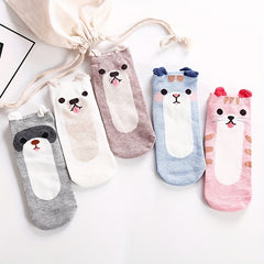 5 Pairs Cute Animal Print Low Cut Socks Women's Stockings