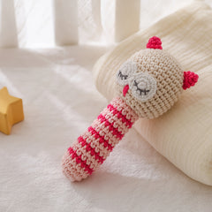Crochet Owl Rattle Teether Toy with Bell, 3D Details