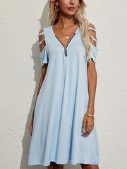  Cut Out Sleeve V Neck Stretch Dress With Pockets