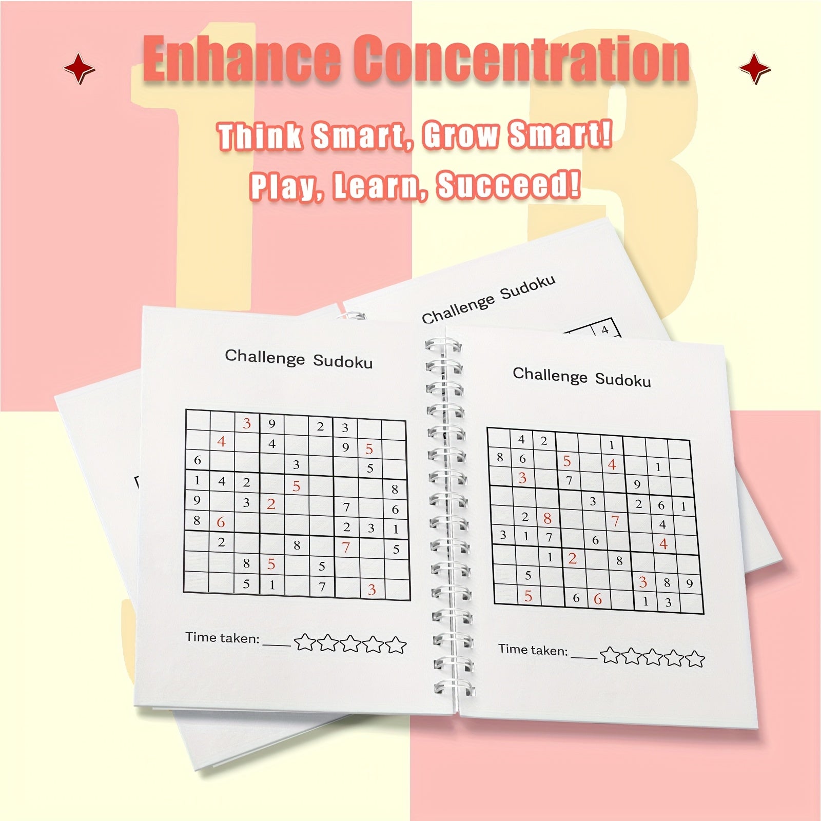 1pc Intermediate Sudoku Puzzle Booklet for Ages 6-9 Colorful Grids