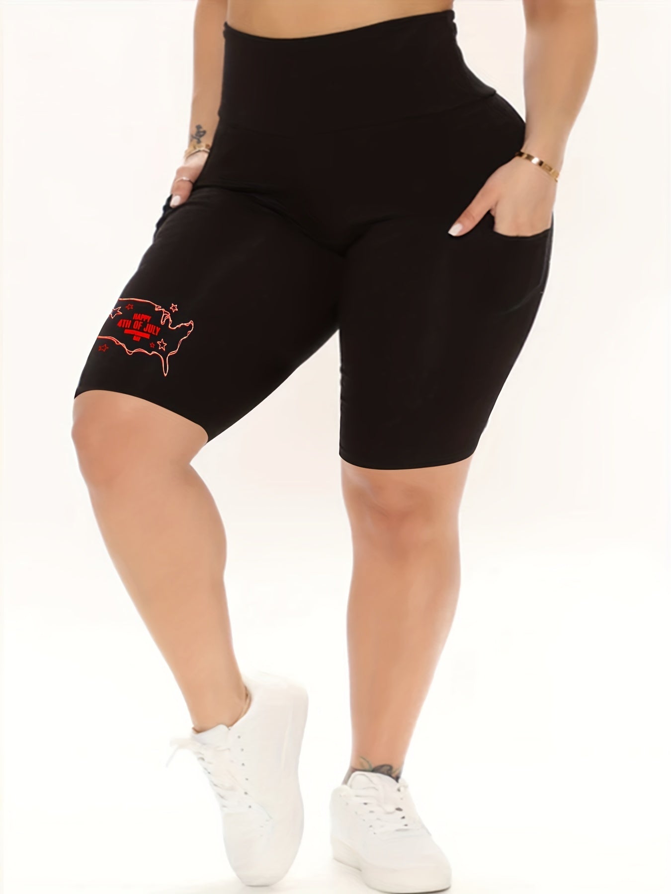  Flag Print High Waist Biker Shorts