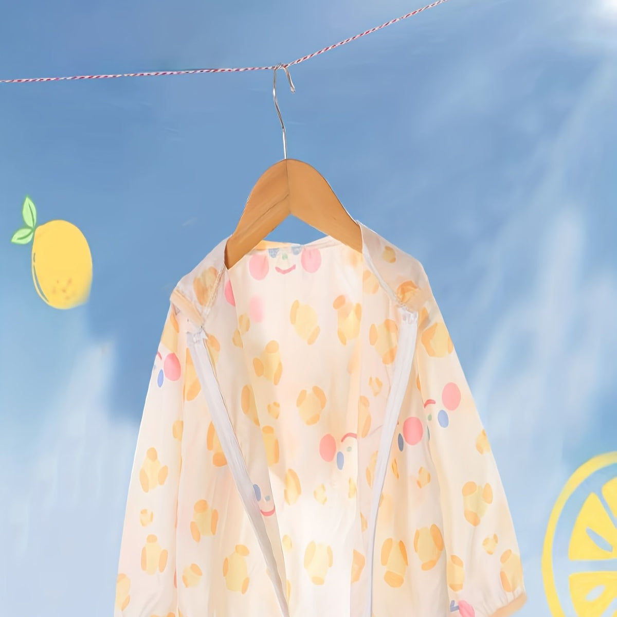Kid's Hooded Sun Protect Jacket Happy Face Print Coat