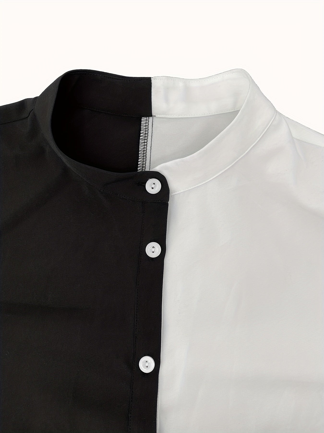  Colorblock Button Up Long Sleeve Top