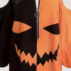  Halloween Blouse Women's Plus Grimace Print Cold Shoulder Top