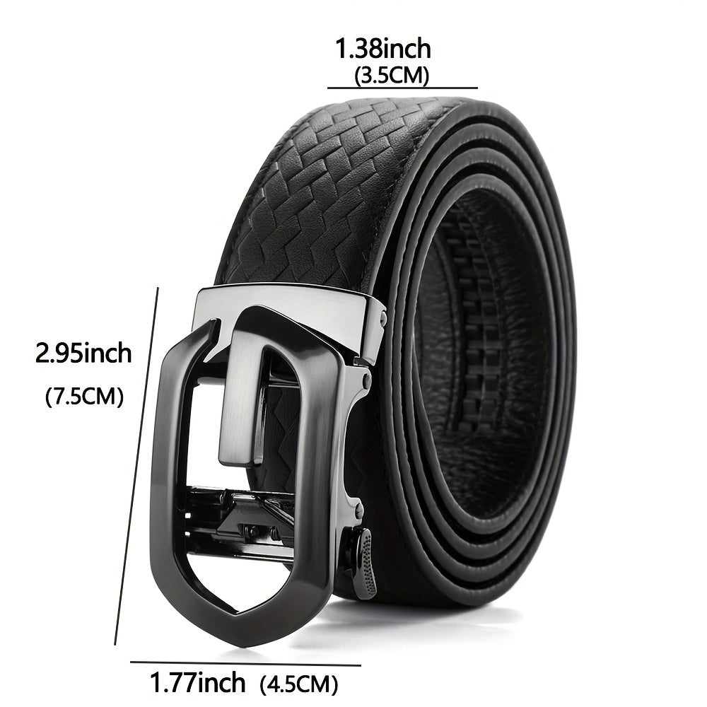 Men's Cowhide Belt w/Automatic Buckle Classic Woven Pattern