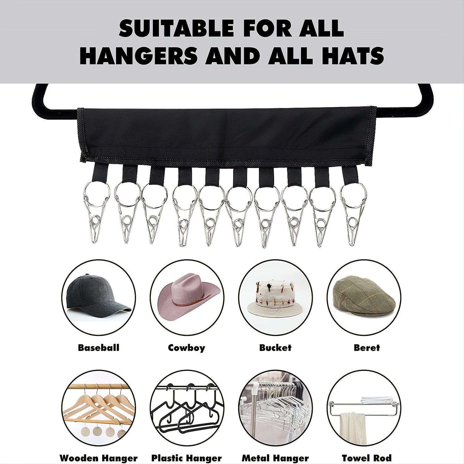 Hat Rack Baseball Cap Organizer Storage Clips For Closet