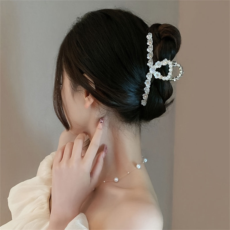 Faux Pearl Rhinestone Flower Hair Claw Clip Strong Grip Hair Jaw Clip