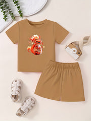 Toddler Cartoon Pattern T shirt & Shorts Set