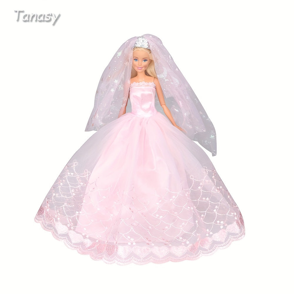 Doll Dresses Wedding Dress Set with Crown Veil - Girl Accessories Toys