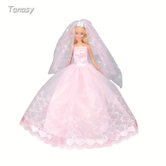 Doll Dresses Wedding Dress Set with Crown Veil - Girl Accessories Toys