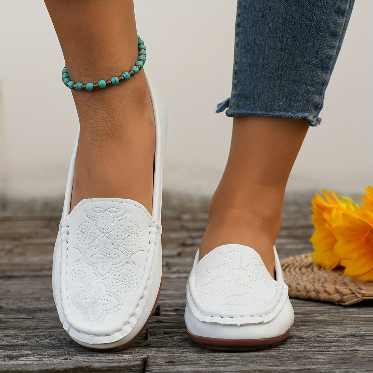 Women's Floral Embroidered Slip On Soft Sole Shoes