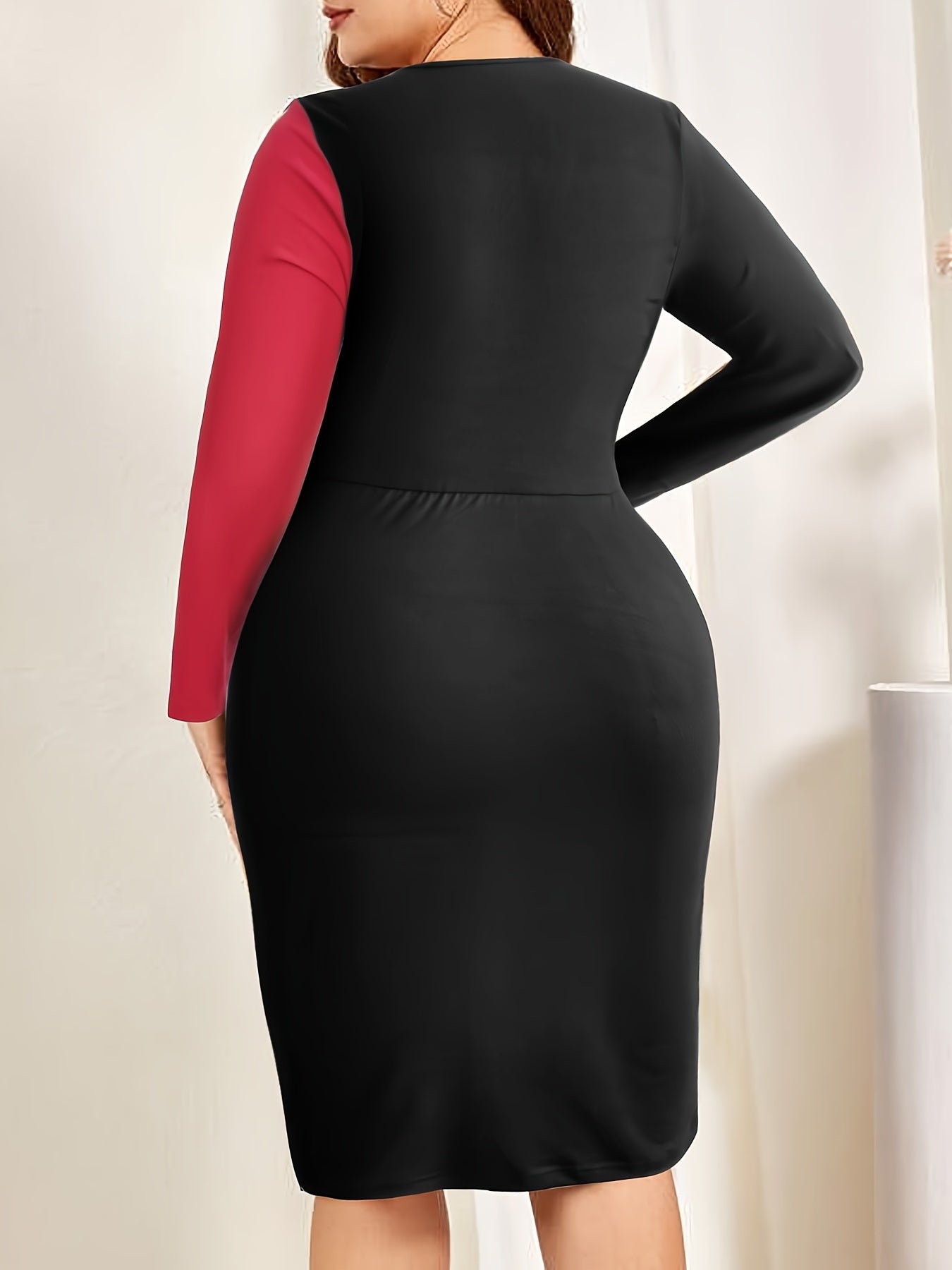  Colorblock Surplice Neck Bodycon Dress
