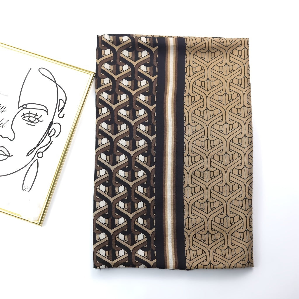 Geometric Ring Print Scarf Block Shawl Frayed Edge Windproof Head Wrap