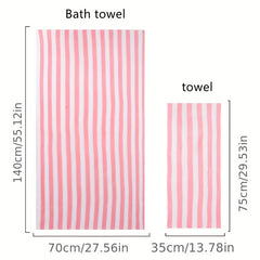 2pcs Striped Towel Set Soft Comfortable Hand Towel Bath Towel Absorbent Towels