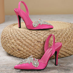 Women's Rhinestone Pointed Toe High Heels Stiletto Sandals