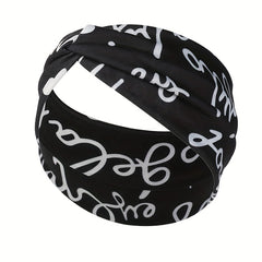 Vintage Letter Print Headband Yoga Hairband Elastic Sports Headband