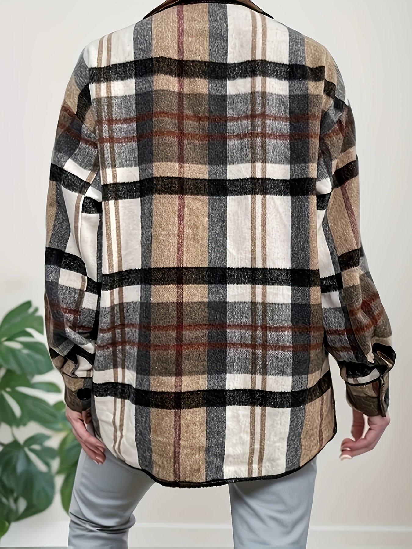  Plaid Print Long Sleeve Button Up Shirt Top