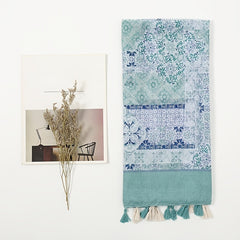 Tassel Scarf Floral Printed Warm Scarf Long Lightweight Scarf
