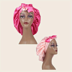 Double Layer Satin Bonnet Sleep Cap Hair Bonnets Stretchy Tie Band Hair Cap